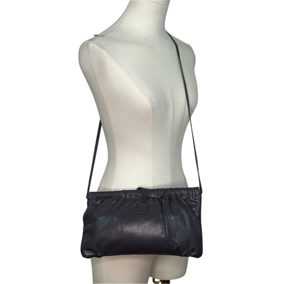 Anne Klein For Calderon Grey Leather With Drawstring Detail Crossbody Bag Sz S - Picture 2 of 9